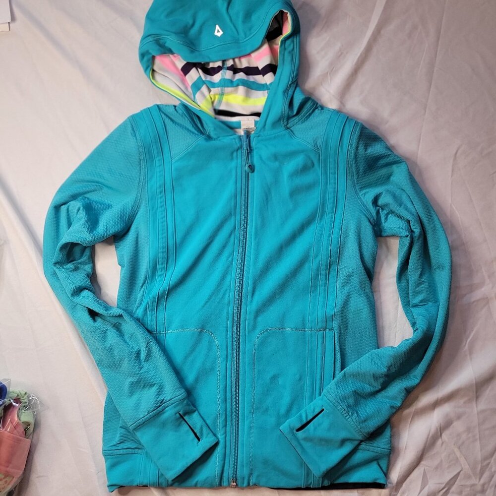 Ivivva Jacket, EUC, size 12, aqua blue with thumb holes